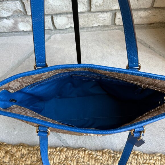 COACH SIGNATURE MONOGRAM CANVAS AND LEATHER TOTE Women's Shoulder Bag - Picture 14 of 16